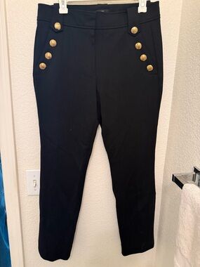 White House Black Market Black Straight-Leg Pants with Gold Buttons
